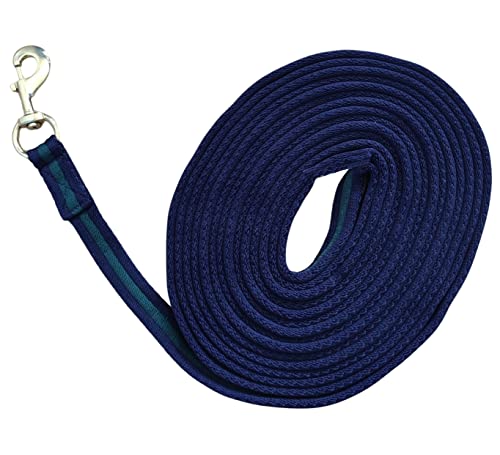 Hunters Saddlery Longierleine für Pferde, Pferdezubehör, weich, gepolstert, 8,25 m, Marineblau/Grün von Hunters Saddlery