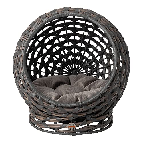 Huntley Equestrian Haustier-Katzenbett aus Rattan, erhöht, mit rundem Kissen, grau (02196) von Huntley Equestrian