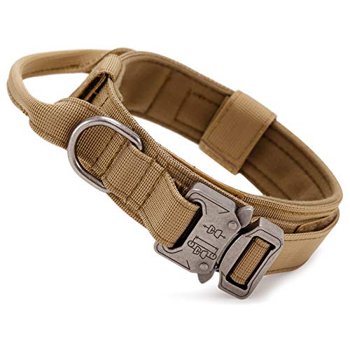 Huntvp taktisch Hundehalsband Verstellbar mit Kontrollgriff, aus Nylon, gepolstert, Metallschnalle, für Mittlere Große Hunde Jagd Training Freizeit Outdoor, Braun M von HUNTVP