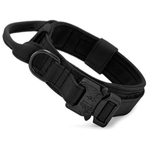 Huntvp taktisch Hundehalsband Verstellbar mit Kontrollgriff, aus Nylon, gepolstert, Metallschnalle, für Mittlere Große Hunde Jagd Training Freizeit Outdoor, Schwarz L von HUNTVP