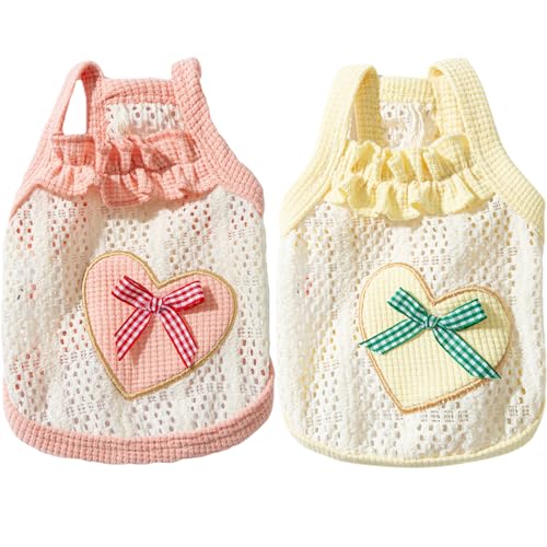 Huraoerrrr 2pcs Hunde Sommerkleidung, süßes atmungsaktives Stoff-Hundehemd mit Herz und Bogendekoration, weiche Haustierpupfkleidung für den Frühlingssommer für 3-4 Pfund geeignet Huraoerrrr 2pcs Hunde Sommerkleidung, süßes atmungsaktives Stoff-Hundehemd mit Herz und Bogendekoration, weiche Haustierpupfkleidung für den Frühlingssommer für 3-4 Pfund geeignet von Huraoerrrr