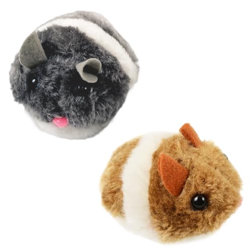 2pcs Katzenmausspielzeug, Katzespielzeug, niedliche und plüschende interaktive Katzenspielzeug, Verfolgungsjagd & Stress-Relief-Katzenspielzeug für Innenkatzen, Geschenke für Katzenliebhaber, Grau & von Huraoerrrr