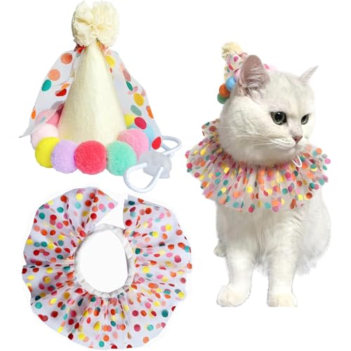 Birthday Hat Set Pet Birthday Hat Scarf Set, Pet Birthday Hat and Polka Dot Lace Bib Collar, Candy Colored Reusable Puppy Cat Headdress Hat Costume Party Decoration Accessories von Huraoerrrr