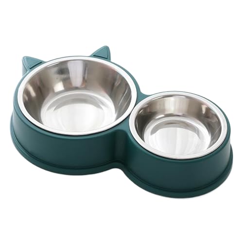 Cat Food Bowls Stainless Steel Cat Bowl, Green One-Piece Double Bowl Cat Bowl Set with Non-Slip Foot Pad, Removable Pet Food and Water Bowl for Cats and Dogs (Green) von Huraoerrrr