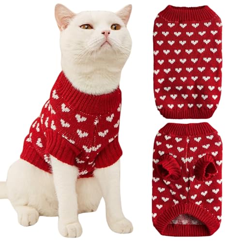 Haustierpullover weiche Dehnbare gestrickte kleine Hundepullover mit süßem Herzmuster bequemer Warmer Katzenpullover für Katzen und Hunde täglich, Weihnachten, Hochzeit, Rot, L. von Huraoerrrr