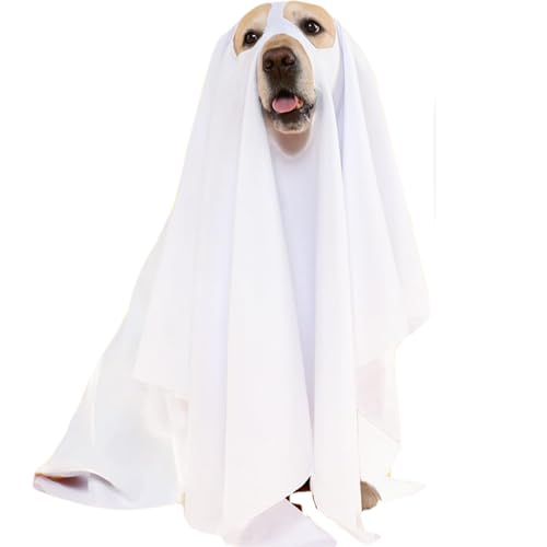 Hundegeister Kostüm entzückende lustige weiße Hund Cape Polyester Hund Halloween Kostüm 27,6in Hunde Kostüm für Party, Trick oder Lecker von Huraoerrrr