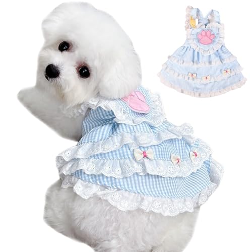 Hundeprinzessin Kleid entzückende Lolita Hund & Katze Kleid mit Pfotenmuster Spitzenverkleidung Welpenkleid Kätzchen Rock weiche und komfortable Katze Welpe Kostüm Haustier Mädchen Süßes Mantel Outfi von Huraoerrrr