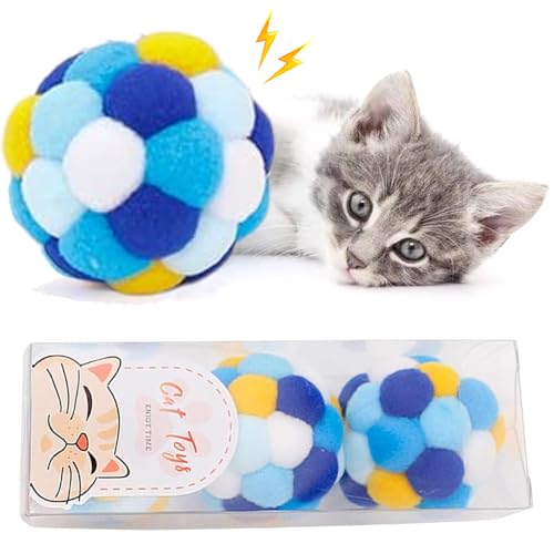 Huraoerrrr 3pcs Katzenkugeln Katzenballspielzeug, 1,6 -Zoll -Interaktive Plüschkatze mit Glocken im Inneren, weiche Fuzzy -Kugeln für Katzen Kätzchen Welpe Indoor Outdoor Spielen, blau von Huraoerrrr