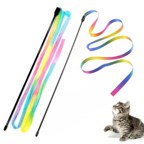 Huraoerrrr Katzenspielzeug, 2pcs Interactive Bunte Cat Ribbon Toy, Stress Relief Cat -Zauberstab, tragbares Katzenstringspielzeug für Kätzchen Trainer von Huraoerrrr