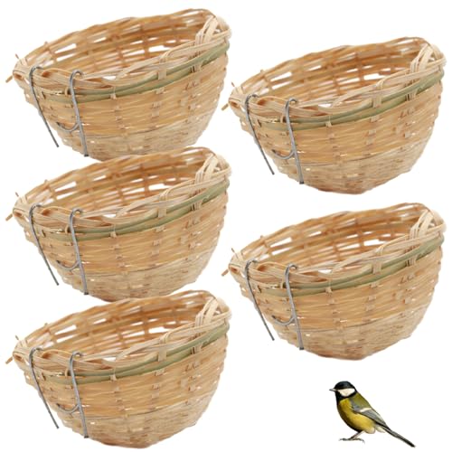 Huraoerrrr Nest Bamboo 5Pcs Bird Nest, Bamboo Woven Bird Nest for Cage, Natrual & Safe Bird House, Lightweight Bird Breeding Cage Rest for Parakeet Cockatiel Lovebird Finch Canary von Huraoerrrr