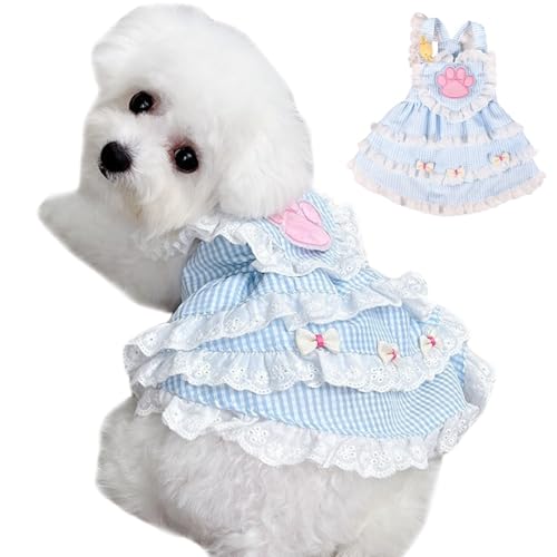 Huraoerrrr entzückende Lolita Hund & Katze Kleid mit Pfotenmuster Spitzenverkleidung Welpenkleid Kätzchen Rock weiche und komfortable Katze Puppy Kostüm Haustier Mädchen Süßes Mantel Outfi von Huraoerrrr