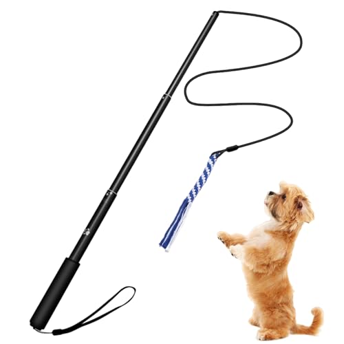 Interactive Dog Toys Flirt Pole for Dogs, Telescopic Dog Chase Toy with Replacement Fleece Rope, Dog Stick Toy with Non Slip Handle, Stress Relief Interactive Dog Toys for Teeth Cleaning, Training von Huraoerrrr