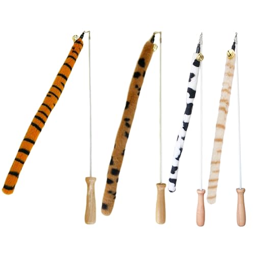 Katzenstab Toys 4pcs Stretchable Long Pole Katze Teaser Zauberstab Plüsch tierschwänze Interaktives Katzenspielzeug mit Glocken niedlicher Katzenspielzeug für Innenkatzen lustige Teaserspielzeug für von Huraoerrrr