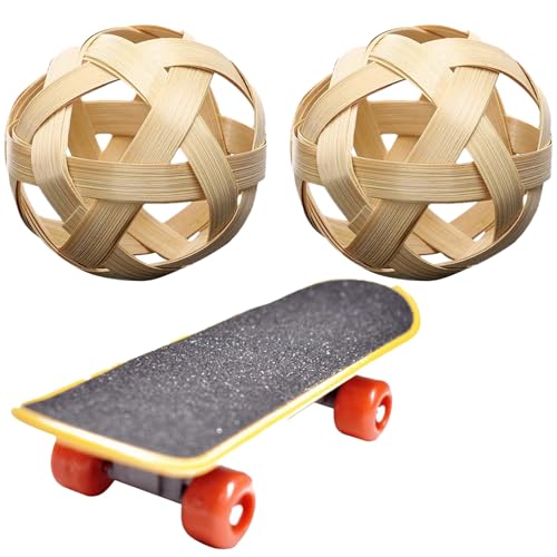 Tortoise 3Pcs Tortoise Toys Set Include 2 Fun Natural Bamboo Tortoise Treat Ball and 1 Anti-Slip Plastic Training Tortoise Skateboard for Small Animals Pets Tortoises Turtles von Huraoerrrr