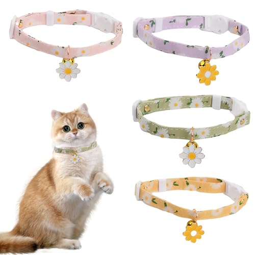 Husalsea 4er Set Katzenhalsbänder mit Glocke, Verstellbares Halsband für Katzen und Kätzchen (18-30 cm) mit Sicherheitsverschluss, Niedliche und Bequeme Katzenhalsbänder von Husalsea