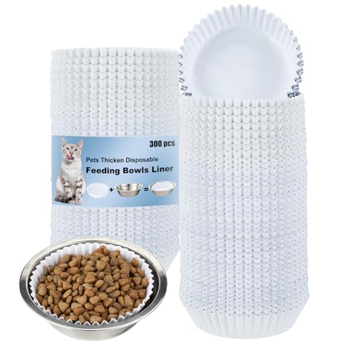 Hushee Einweg-Futternäpfe für Haustiere, Großpackung für Katzenfutter, kleine Papierauskleidung für kleine Hunde, Katzen, Nassfutter, Futterstation, 10,2 x 3,1 cm, Weiß, 300 Stück von Hushee