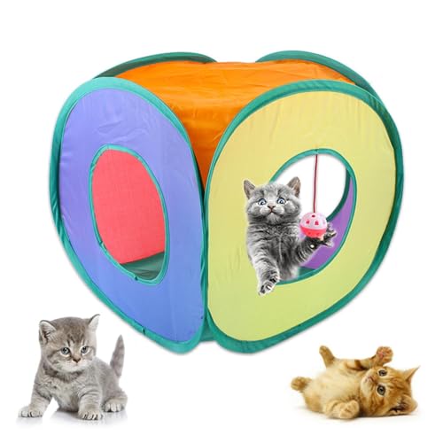 Husoiuy 40 X 40 X 40 cm Quadratischer Katzen-Regenbogentunnel | Faltbares Katzenwürfelzelt | Aufklappbarer Würfel Für Katzen - Interaktives Spielzeug Für Drinnen Und Draußen Für Katzen von Husoiuy