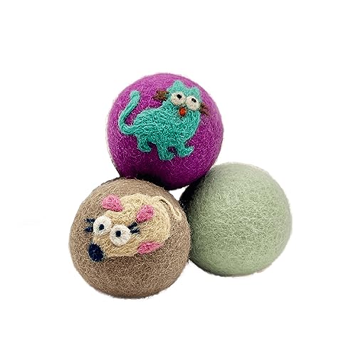 Hustle & Blush Love Ewe Pet Supplies, Katzenspielzeug aus 100 % neuseeländischer Wolle, Filzball, Spielzeug für Katzen, Kätzchen, kleine Haustiere, handgefertigt, bunt, planetenfreundlich, 5,1 cm von Hustle & Blush