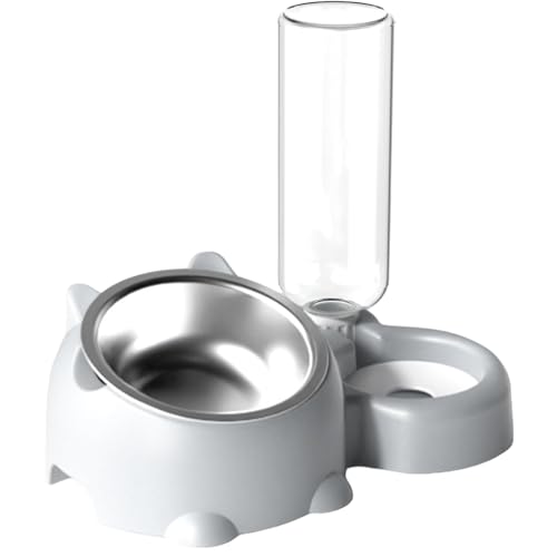 Cat Food and Water Bowl Set, Tilted Dog Dish with Water Dispenser, Detachable Pet Feeder Bowl, Pet Food and Water Bowl, 16 Degree Tilted Dog Bowl, Dog Food and Water Dish for Cats and Dogs von Huvqianu