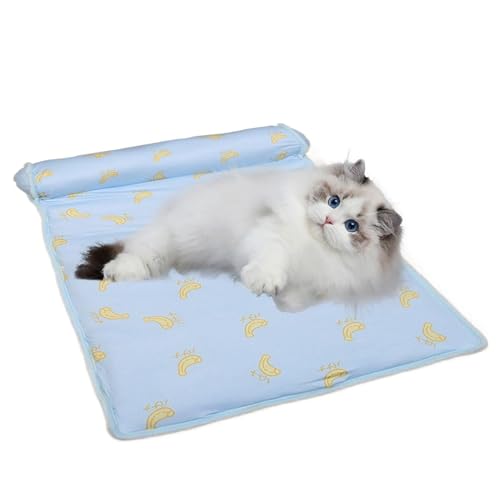 Cooling Dog Bed, Foldable Washable Pet Cooling Mat, Breathable Ice Pad Cushion, 5.91in Cute Sleeping Pad with Pillow Puppies and Kittens, Keeps Cool for Hot Weather von Huvqianu