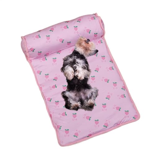 Cooling Dog Bed, Foldable Washable Pet Cooling Mat, Breathable Ice Pad Cushion, 5.91in Cute Sleeping Pad with Pillow Puppies and Kittens, Keeps Cool for Hot Weather von Huvqianu