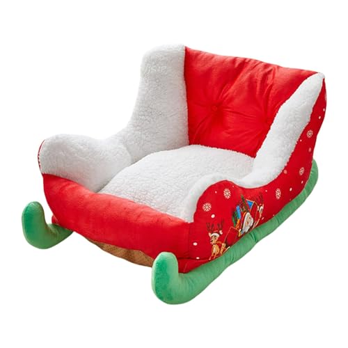 Dog Bed, Pet Bed, Cute Sleigh Design Bed, Soft Pet Couch, Red Christmas Sleigh Pet Bed for Dogs and Cats with Soft Cushion Washable Holiday-Themed Pet Bed for Puppies and Kittens von Huvqianu