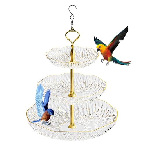 Hangable Bird Bath Bowl, 3-Tier Garden Outdoor Tray, 9.45x17.72in S-Shaped Hook Wildlife Feeder, Food and Water Plate, Ideal for Patio, Garden, Backyard Bird Feeding von Huvqianu