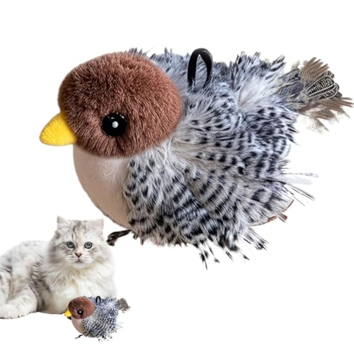 Huvqianu Flappy Bird Cat Toy, Cute Flapping Wings Bird Toy for Cats, 5.12x5.12in Interactive Kitten Exercise Plaything, Touch Activated Catnip, Sandpiper Chirp Tweet for All Breeds von Huvqianu