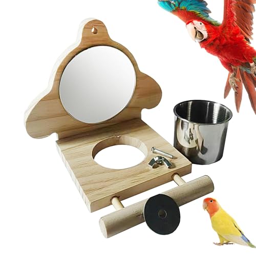 Huvqianu Mirror Bird Perch, Parakeet Cage Toys, 5.51x5.12x3.94 In, Parakeet Pen Toy, Parrot Rest with Mirror and Feeding Cups, Lovebird Cage Perch for Parrot, 2 Style, 1pc von Huvqianu