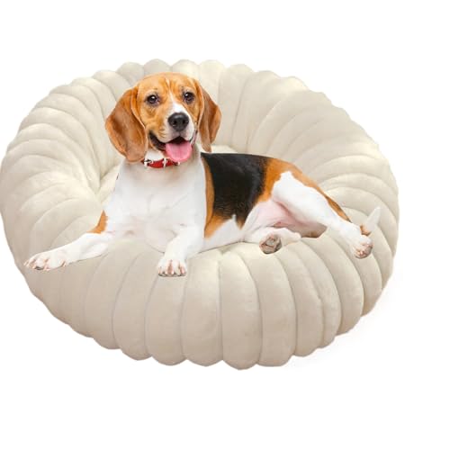 Huvqianu Plüsch Katzenbett, Rundes Plüsch Haustierbett, Katzen-Couchbett, Donut-Form Haustierbett, Waschbares Katzenbett, Weiches Hundebett für kleine Hunde, Bequemes Hundebett, Rundes Hundebett, von Huvqianu