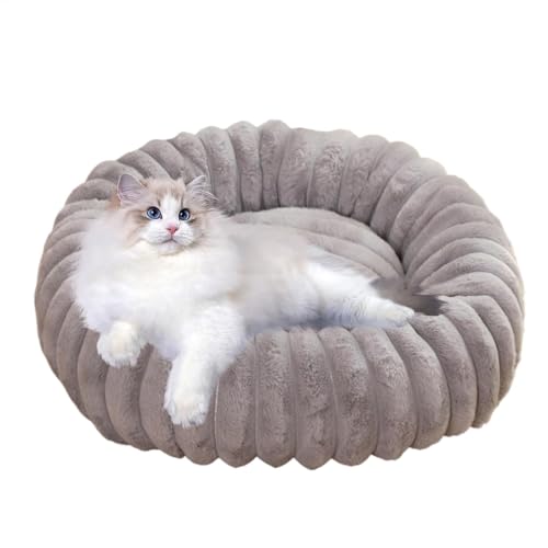 Huvqianu Plüsch Katzenbett, Rundes Plüsch Haustierbett, Katzen-Couchbett, Donut-Form Haustierbett, Waschbares Katzenbett, Weiches Hundebett für kleine Hunde, Bequemes Hundebett, Rundes Hundebett, von Huvqianu