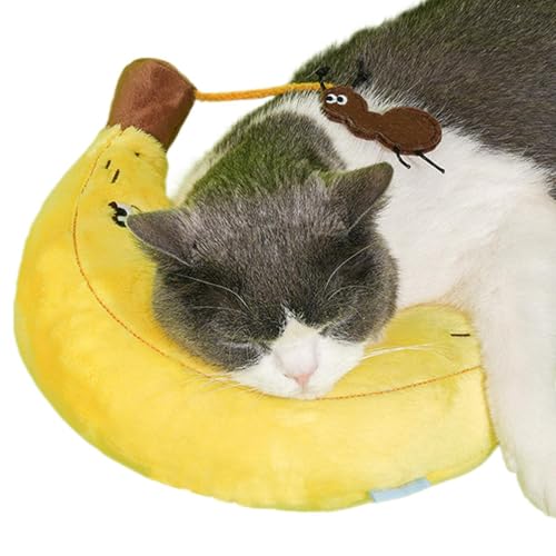 Huvqianu Stuffed Cat Chew Toys, Soft Puppy Plush Doll, 10.63x9.45in Bite Resistant Teething Banana, Fun Entertaining Design, Teething Toys Cats for Biting, Relaxing, Playing von Huvqianu