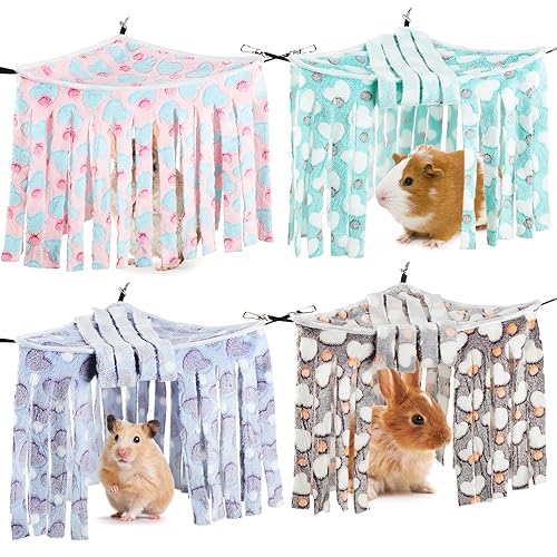 Huwena Meerschweinchen-Versteck für Kleintiere, Eck-Spielzeug, Käfigzubehör, Hängematte, Hamster, Frettchen, Spiel, Schlafbett für Igel, Hasen, Chinchillas (Herzstil), 4 Stück von Huwena