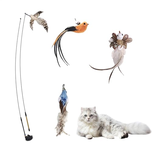 Huxibai Katzenfederspielzeug, Kitten Toy Stick,Interaktiver Federstock Retractable 7X - Mehrzweckkätzchen Indoor Play Entertainment Set für Haustierübung von Huxibai