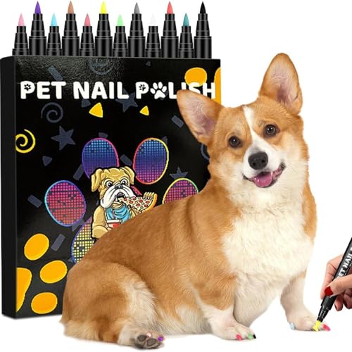 Huyeruie Haustier-Nagellack für Katzen,Katzen-Nagellack - Schnell trocknender Mehrzweck-Nagellackstift,12 Farben Katzen-Nagellack-Set, Haustier-Nagellack für Geburtstagsfeiern, Weihnachten von Huyeruie