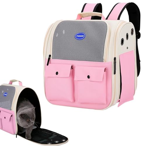 Rucksack für Kätzchen, Katzenrucksack | Atmungsaktiver Mesh-Haustierrucksack, Reiserucksack für Haustiere mit mehreren Taschen, faltbare Katzentasche mit gepolsterten Schultergurten und Hüftgurten für von Huyeruie