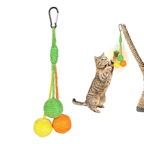 Spielball aus Sisal für Katzen – Bälle für hängende Katzen dreifarbig | kaubarer Kratzbaum für Kätzchen | Spielzeug mit Ball aus Sisalseil für hängende Katzen | Interaktives Spielzeug für G von Huyeruie