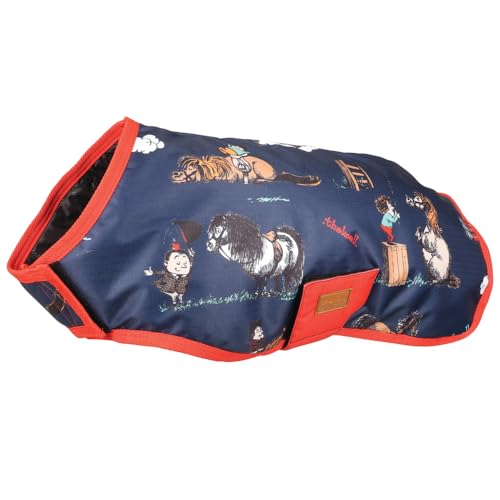 HY EQUESTRIAN Benji & Flo Thelwell Collection Practice Makes Perfect Hundemantel, Marineblau/Rot (XS) von Hy Equestrian