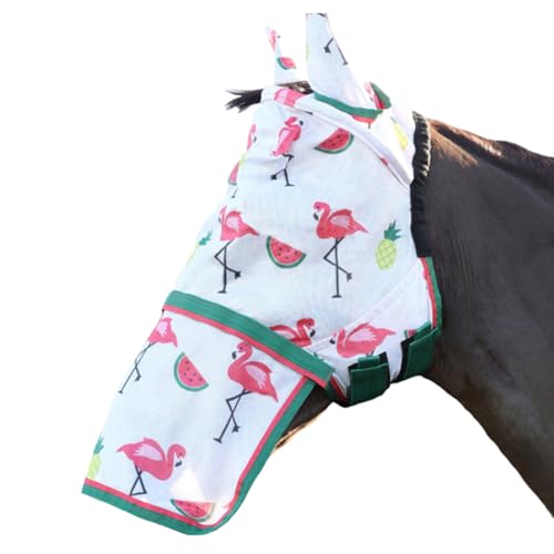 Hy Equestrian Flamingo Fliegenmaske mit Ohren und abnehmbarer Nase, Grün/Weiß/Rosa (X Full) von Hy Equestrian