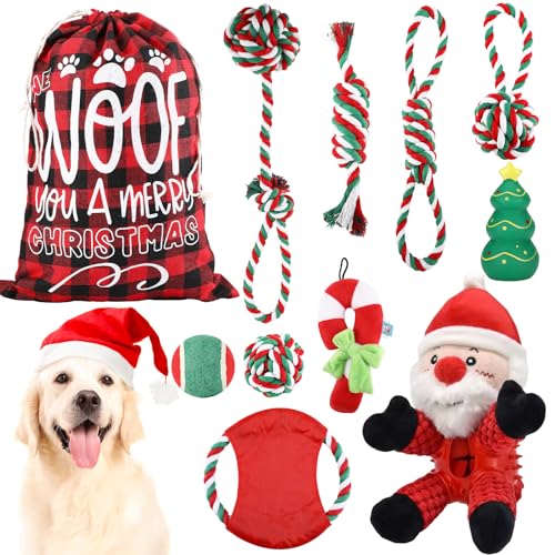 11 Stück Weihnachts-Hundespielzeug Hund Weihnachtsstrumpf Geschenke Quietschendes Hundespielzeug Set Hundespielzeug für aggressive Kauer Weihnachtsstrumpf Füllung Welpen Zahnen Kauspielzeug für kleine, mittelgroße und große Hunde Haustier von HyDren