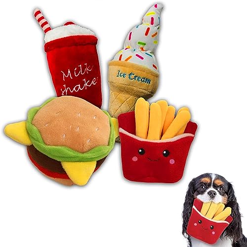 HydroDogz 4 Pack Puppy Meal Deal Hamburger, Pommes Frites, Milchshake, Eiscreme, niedliches interaktives Knisterspielzeug für aggressive Hunde, für alle Rassen und Größen von HydroDogz