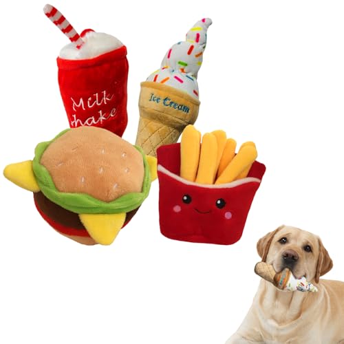 HydroDogz 4 Pack Puppy Meal Deal Hamburger, Pommes Frites, Milchshake, Eiscreme, niedliches interaktives Knisterspielzeug für aggressive Hunde, für alle Rassen und Größen von Hydrodogz