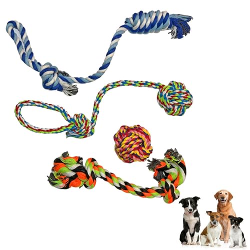 Hydrodogz 4 Pack Ruff Rope Hundespielzeug-Sortiment Set für kleine und mittelgroße Hunde, langlebiges Zahnen, Zahnreinigung, Kauspielzeug, robustes Zerrspielzeug, interaktiv für aggressive Kauer von Hydrodogz