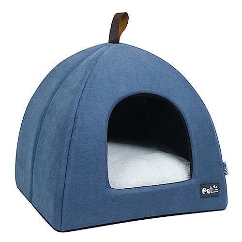 Hyexu Katze Hundehaus Katzenzelt Faltbares Katzenbett Atmungsaktiv Katzenhaus Indoor Zelt Hundebett mit Matte (Blau, Größe L) von Hyexu