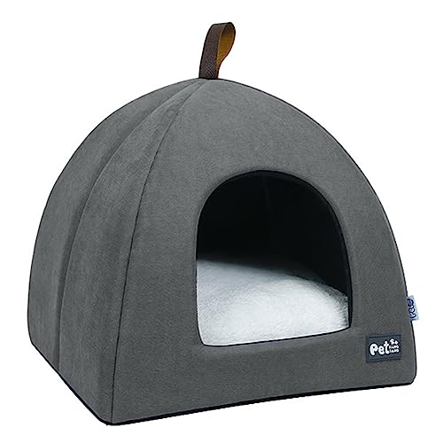 Hyexu Katzenzelt Katzenhütte Faltbares Katzenbett Atmungsaktives Katzenhaus Indoor Zelt Hundebett mit Matte (Grau, Größe M) von Hyexu