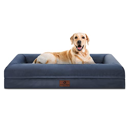 Hygge Hush 100 % wasserdichtes Hundebett, waschbares Hundebett mit abnehmbarem Bezug und Nackenrolle, orthopädisches Hundebett mit rutschfester Unterseite, Marineblau, 91,4 x 68,6 cm von Hygge Hush