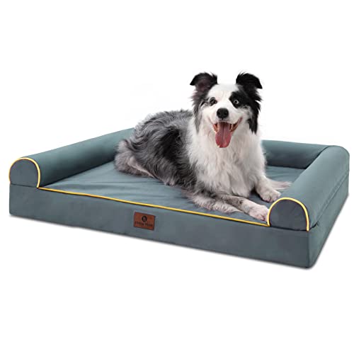 Hygge Hush Outdoor-Hundebett, U-förmiges, wasserdichtes Hundebett für große Hunde mit waschbarem, orthopädisches Eierschaum-Haustierbett (grau, 91.4x68.6 cm) von Hygge Hush