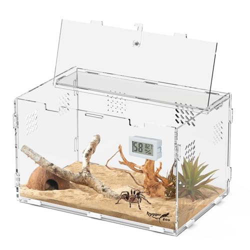 Hygger zoo Terrarium für Reptilien, Acryl, horizontal, Vogelspinnen-Gehege, Lebensraum mit Thermohygrometer und Verriegelungsriegel für kleine Eidechsen, Spinnen, Schlangen, Beteranterinnen, von Hygger zoo