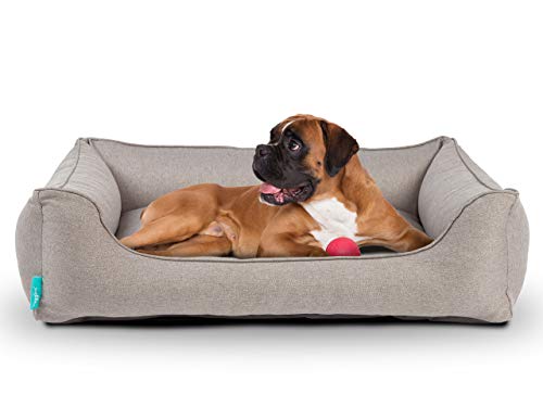 Hyggins Dreamer Plus Hundebett | Orthopädisch, Bezug abnehmbar und waschbar | Boden wasserabweisend (L 100 x 70cm, Graubeige) von Hyggins