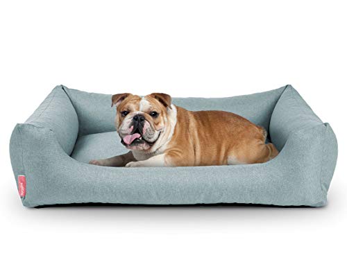 Hyggins Dreamer Pure Hundebett | Bezug abnehmbar und waschbar | Robust und pflegeleicht | Made in EU | in S, M, L, XL | in dunkelgrau, beigegrau, braun-anthrazit und eisblau (XL 117 x 80cm, Eisblau) von Hyggins